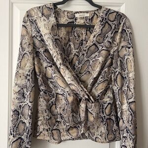 Snake print long sleeve front knot